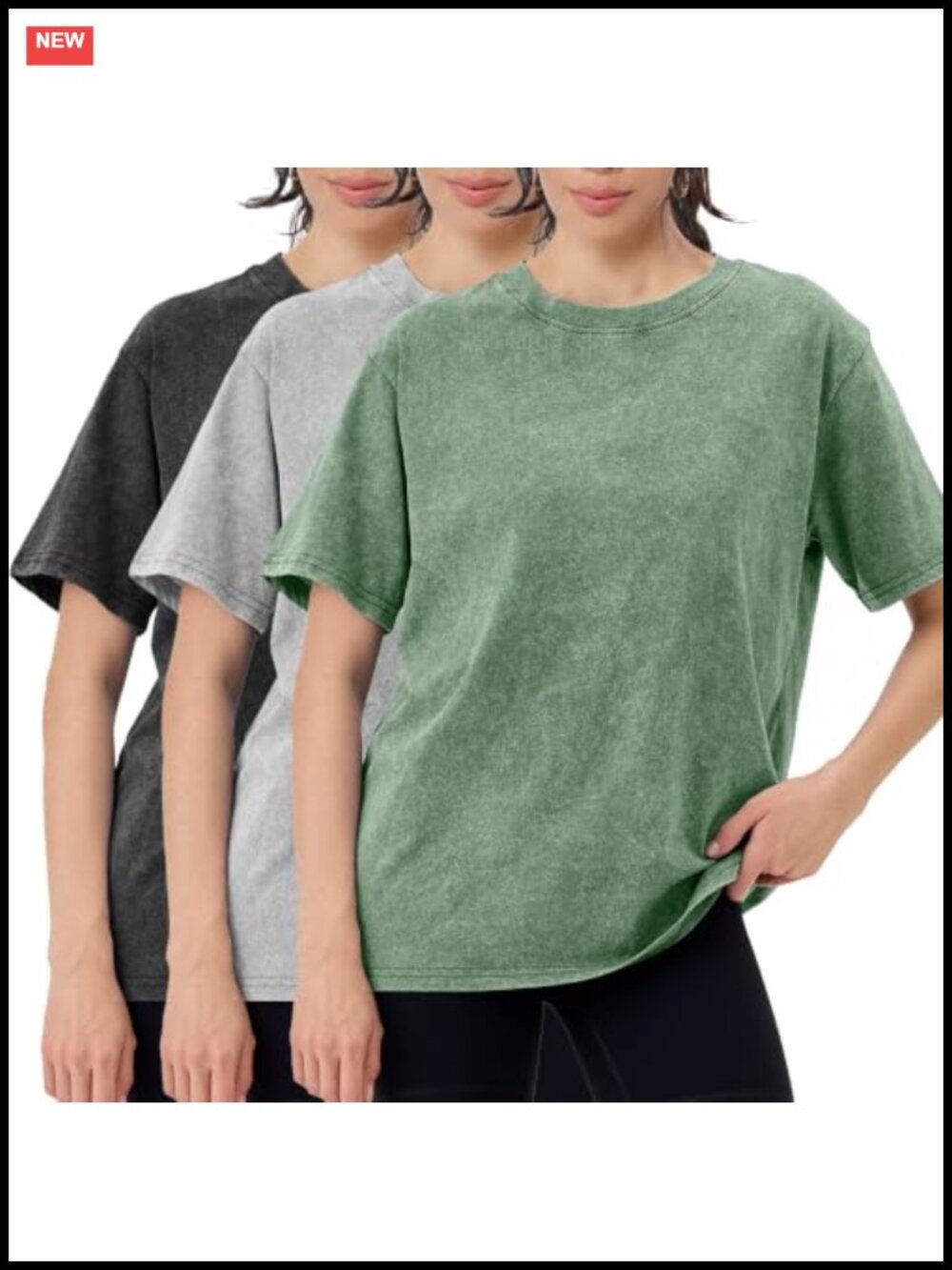 3 Pack Oversized Acid Washed T Shirts 100% Cotton Crew Neck Short Sleeve